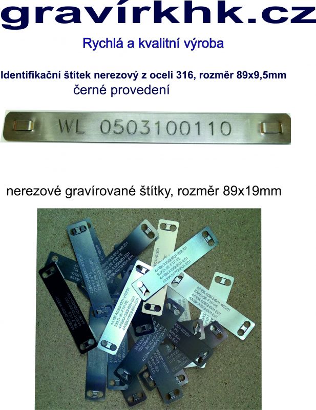 Nerezové kabelové  identifikačí  štítky s gravírováním rozměr 89x19mm, rychlá a kvalitní výroba