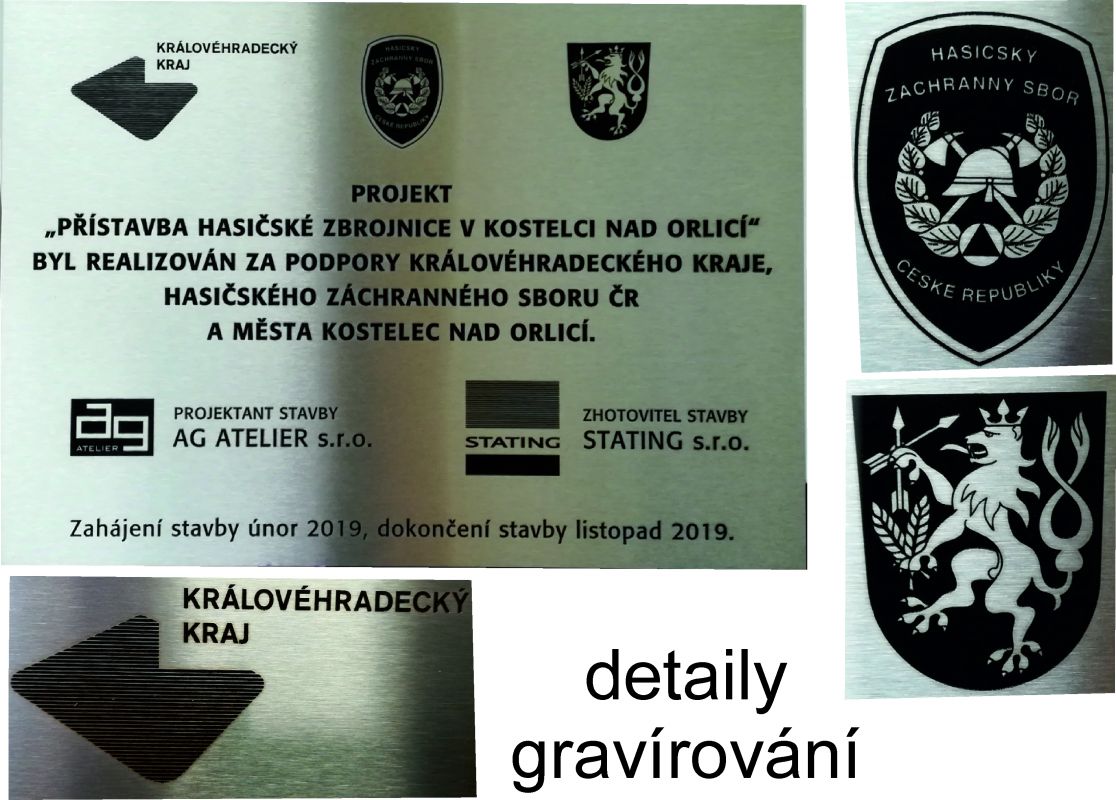 Nerezová cedule povinné publicity s gravírováním, černé nesmazatelné provedení,  gravírování do kovu