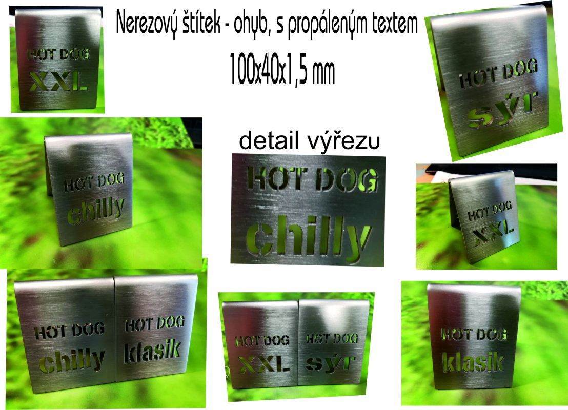 Nerezové štítky s ohybem a propálením textu