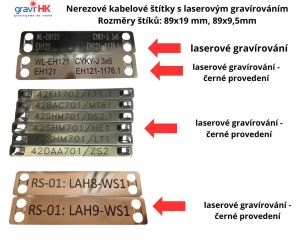 899g Nerezový kabelový štítek 89x9x0,25 mm včetně gravírování