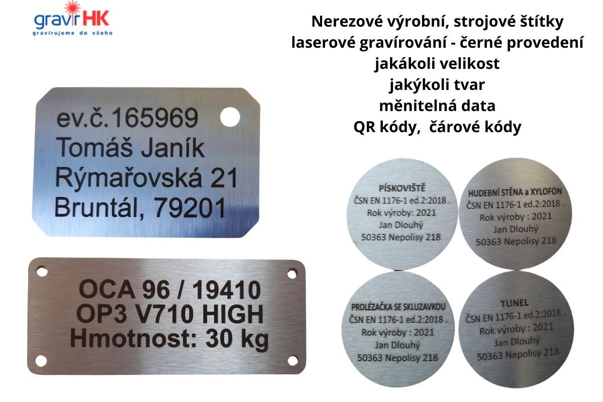 Gravírován do nerezu, výroba štítků a cedulí Laserové gravírování do kovu, výroba nerezových štítků