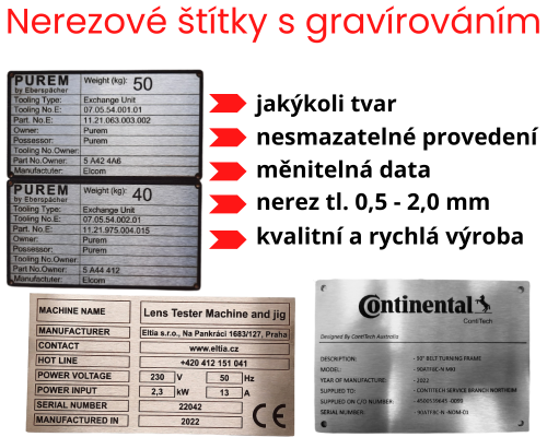 Gravírování do nerezu - výrobní štítky