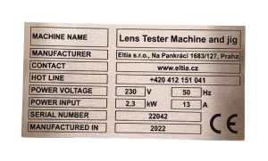 Nerezový výrobní štítek s  laserovým gravírováním.